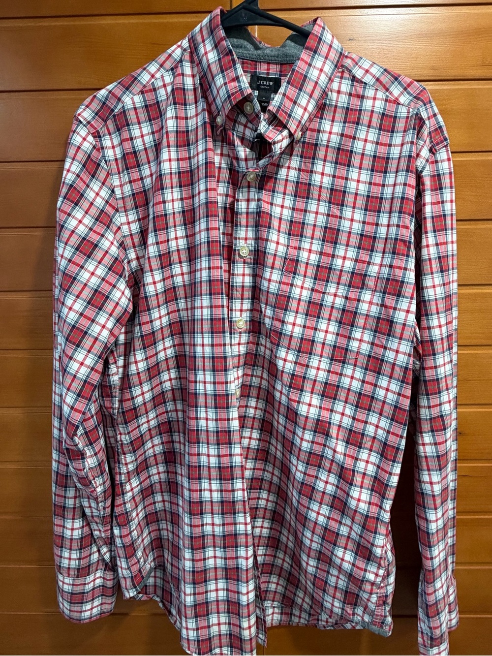 J. Crew Red and White tartan Plaid Button-dress Shirt